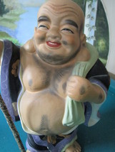 Japanese Laughing Buddha of Safe Travel - Hotei-on a journey with sack and staff - £75.16 GBP