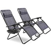 2 Pieces Folding Lounge Chair with Zero Gravity-Gray - Color: Gray - £144.93 GBP