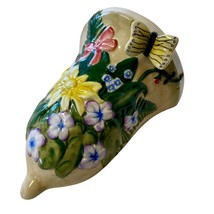 Porcelain Wall Pocket Vase Art Deco Butterfly Floral Bouquet MWW 8.5” Tall - $369.07 MXN