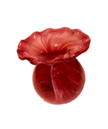 &quot;R&quot; Embossed Cranberry Smoky Ruffle Edge Decorative Thick Glass Vase 5 3/4&quot; - £18.28 GBP