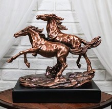 Large 11&quot;L Rustic Western 2 Running Wild Equine Horses Bronzed Resin Statue - $89.99