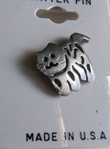 Cat Pin Brooch Pewter Cut Out  Vintage Costume Jewelry Tack Pin - £7.82 GBP