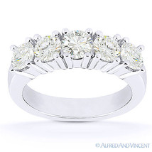 Round Cut Forever Brilliant Moissanite 14k White Gold 5-Stone Band Wedding Ring - £335.92 GBP+