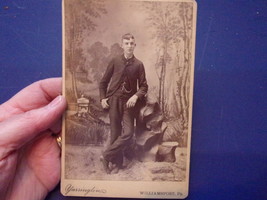 1800s Young Man Posing In Woods Background Portrait Yarrington Cabinet Photo - £15.13 GBP