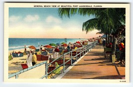 Fort Lauderdale Beach Florida Postcard Linen Boardwalk Ocean Mid Century... - $10.80