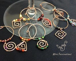 Handmade copper wine glass charms wire wrapped beaded spirals (set of 8) - $38.00