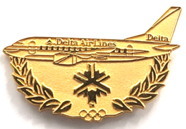 Delta Air Lines Salt Lake 2002 Olympic Pin  Gold Tone Airplane Laurel Av... - $14.99