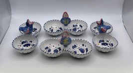 Set of 4 Deruta Italian Pottery BLUE ROOSTER Condiment Dishes with Figur... - £117.67 GBP