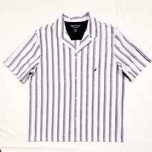 X-Large- Nautica White Red Blue Stripe Sleepwear Sleep Shirt ONLY 50&quot; - £11.76 GBP