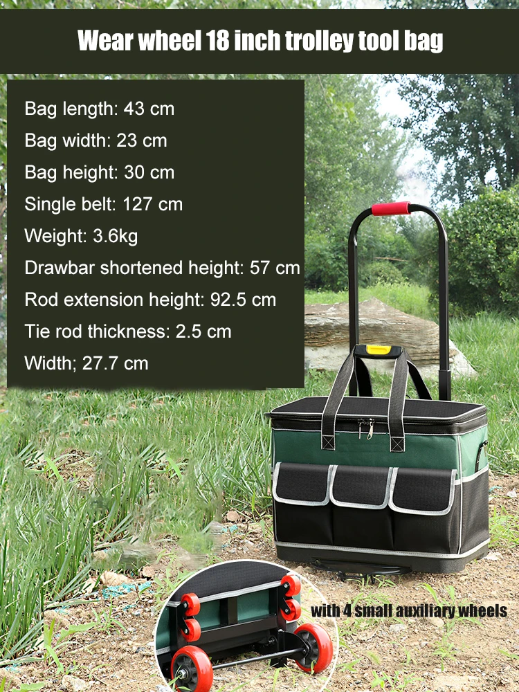 Portable Canvas Suitcase Tool Bag Electrician Storage Pouch Trolley Bar Large Ca - £133.66 GBP
