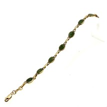 Vintage Signed 12k Gold Filled Oval Jade Stone Chain Link Bracelet size 7 1/2 - £42.83 GBP