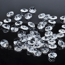 50Pcs14mm Crystal Glass Clear Chandelier Part Prism Octagon Beads Wedding Decor - £7.32 GBP