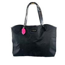 Lancôme Black Tote Nylon Pink Lip Charm 2 Faux Leather Handles Beach Bag... - $16.83