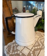 Vintage Enamelware Coffee Pot – White/Black Trim Wood Knob Lid – 1930s F... - €21,58 EUR