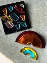Lot of Handmade Colorful Jelly Plastic Shards on Black Square and Rainbow Pin - £11.77 GBP