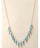 Santa Fe Style Turquoise Necklace 18 Inches in Sterling Silver 12.00 ctw - £39.22 GBP