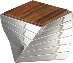 Nambe Twist Beverage Coaster Set of 6, Acacia Wood and Alloy Metal - Silver - £207.82 GBP