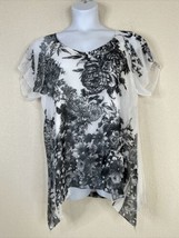NWT Brittany Black Womens Plus Size 3X Blk/Wht Floral V-neck Top Short S... - $18.99