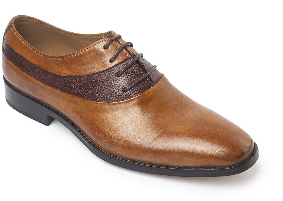 Men Two Tone Brown Tan Lace Up Derby Customized Genuine Leather Shoes US 7-16