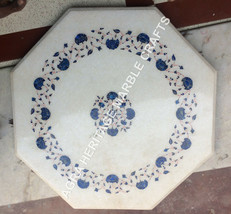 Marvelous Marble Coffee Table Top Lapis Lazuli Inlay Outdoor Bedrrom Decor H5387 - £289.71 GBP+