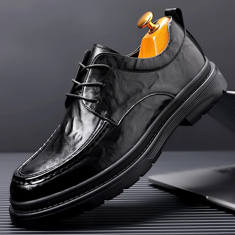 Men&#39;s Casual Shoes Leather Handmade Metal Buckle Men Shoes Lace Up Non-S... - £59.98 GBP