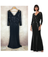 Calvin Klein Long Sleeve Blouson Glam Black Gown NEW Size 8 - $74.52