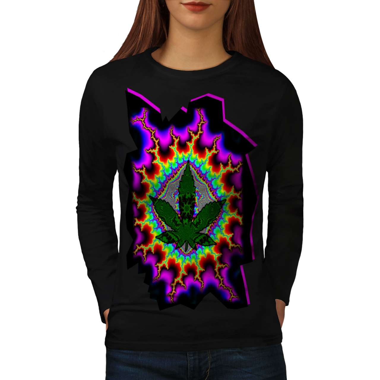 Rasta Weed Psychedelic Tee Acid Trip Women Long Sleeve T-shirt - $14.99