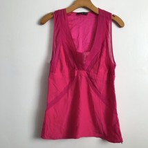Barbara Bui Shirt 38 Pink Silk Sleeveless Satin V Neck Side Zip Pullover... - $17.49