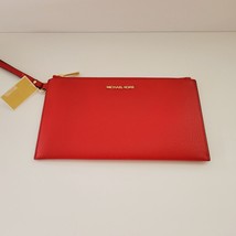 Michael Kors Jet Set Travel Large Top Zip Wristlet Clutch Bright Red Lea... - $75.49