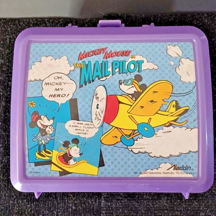 Vintage Mickey Mouse The Mail Pilot Aladdin lunch box Disney Minnie Mouse - $14.01