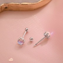 Ruifan Angel Eyes Mini Round Opal Crystal Genuine 925 Silver Stud Earrings for W - £10.50 GBP