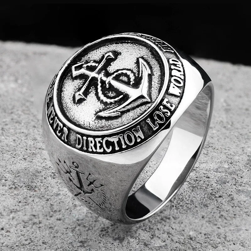 Vintage Viking Anchor Totem Ring for Men Creative Casual Jewelry Gifts - £13.86 GBP