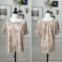Vintage 70s Peasant Style Short Sleeve Top Keyhole Tie Floral Birds Brow... - $429.46 MXN