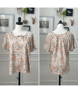 Vintage 70s Peasant Style Short Sleeve Top Keyhole Tie Floral Birds Brow... - $32.30 CAD