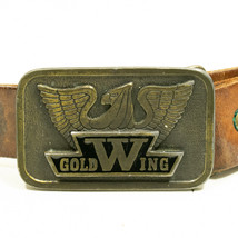 Vintage Gold Wing Leather Belt &quot;BILL&quot; w/ Gold Wing Buckle 36&quot; - 40&quot; - £18.73 GBP