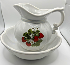 Vintage McCoy Pottery Pitcher &amp; Basin Strawberry Fields  Pattern ~ USA - £17.18 GBP