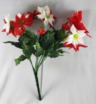 Vintage Artificial Pointsettia Red White Christmas Holiday Flowers - £8.24 GBP