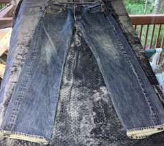 Levis Jeans Mens 34x32 Blue 501 Straight Button Fly American Dark Wash Denim - £22.40 GBP