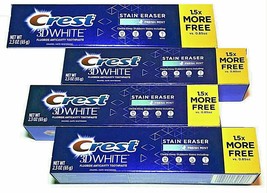 (LOT 4) Crest 3D White Stain Eraser Whitening Toothpaste Fresh Mint 2.3 oz Each - £14.78 GBP