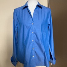 Foxcroft Women Blue 100% Cotton Long Sleeve Collared Button-Up Shirt Top... - $19.80