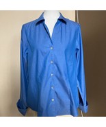 Foxcroft Women Blue 100% Cotton Long Sleeve Collared Button-Up Shirt Top... - £15.55 GBP