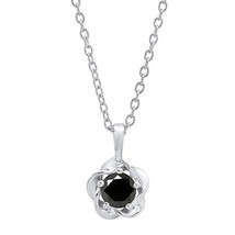 5mm Solitaire Lab-Created Black Diamond Blume Anhänger Halskette Sterlin... - £143.68 GBP