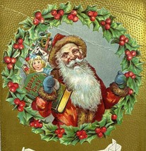 Santa w/ Brown Fur Address Book Toy Sack Holly Antique Christmas Postcard 1910 - £5.83 GBP