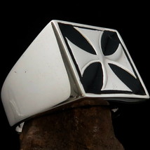 Perfectly crafted Men&#39;s Biker Statement Ring black Iron Cross - Sterling Silver - $82.00