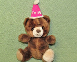 VINTAGE RUSS BIRTHDAY BEAR - I&#39;M 50 -10&quot; TEDDY STUFFED ANIMAL PINK HAT B... - $16.20