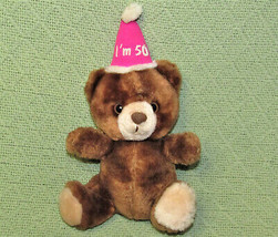 Vintage Russ Birthday Bear - I'm 50 -10" Teddy Stuffed Animal Pink Hat Brown Toy - £12.71 GBP