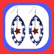 Patriotic Stars Sparkle Red White &amp; Blue Earrings. Memorial Day &amp; 4th Of... - $5.00