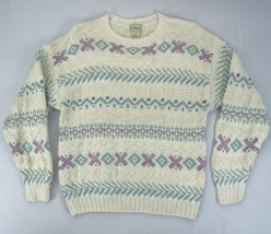 Vintage 90s LL Bean Floral Knit Ramie Cotton Sweater Sz M Womens Grandma Cottage - £18.64 GBP