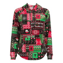 No Boundaries Juniors Christmas Pullover Hoodie, Patchwork Size M (7-9) - £13.17 GBP