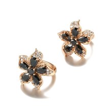 New 585 Rose Gold Dark Zircon Earrings Charms Loops Inlay Bling Cut Crystal Clip - £11.25 GBP
